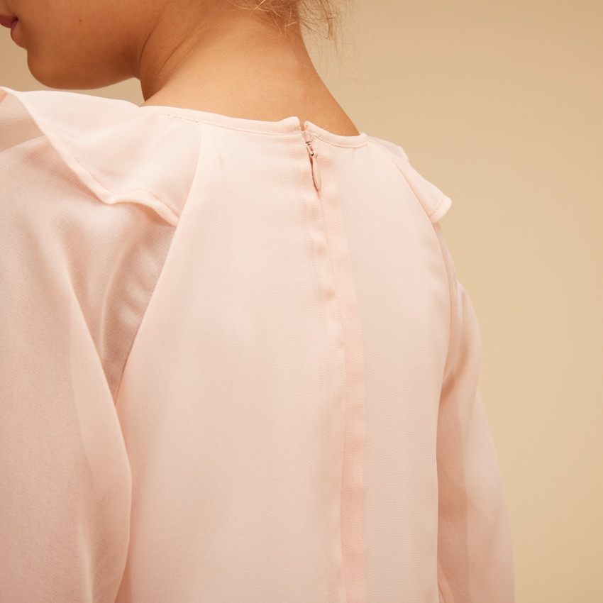 Robe manches longues unie en crêpe pour fille 