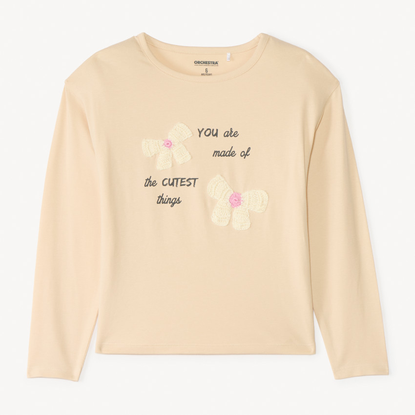 T-shirt met lange mouwen met print en fantasierijke haakmotieven voor meisjes 