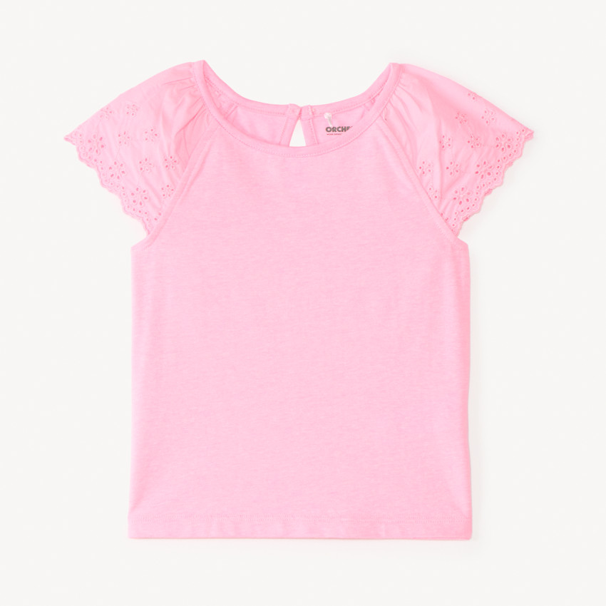 T-shirt manches courtes en popeline uni pour bébé fille 