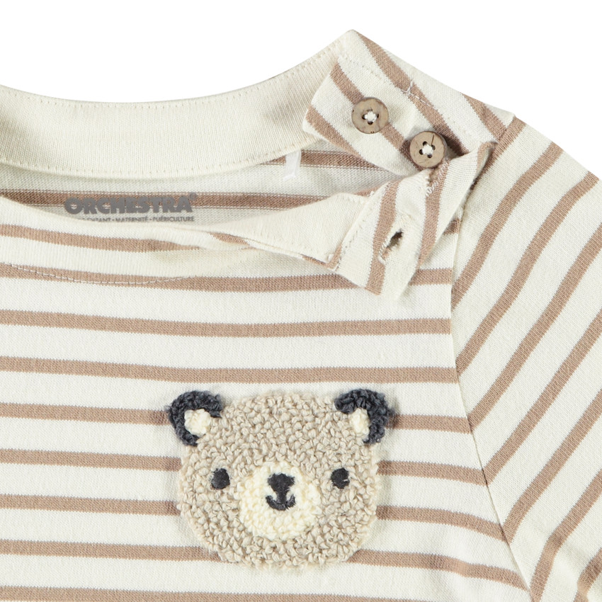 Marinière à patch ourson en bouclettes pour bébé 