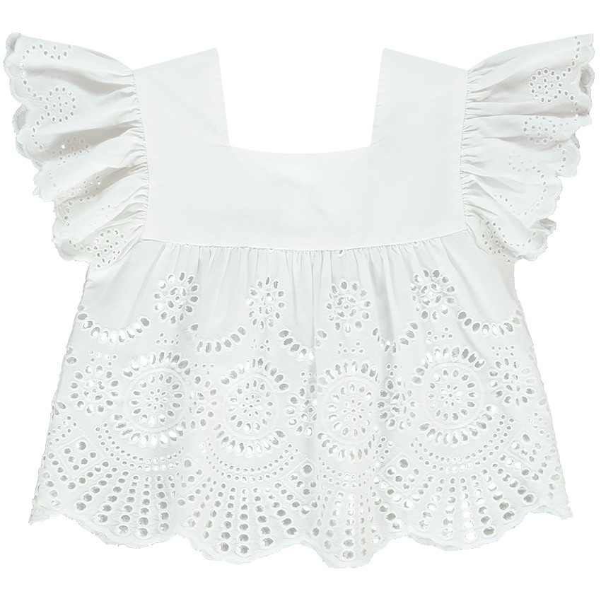 Tunique en voile manches volantée et broderie anglaise pour fille 