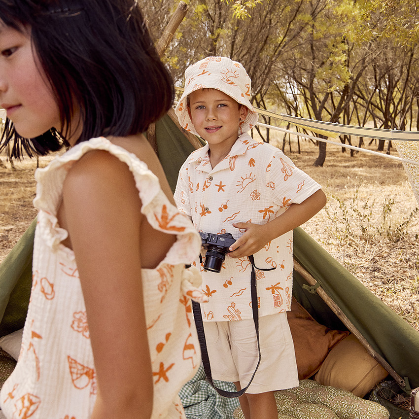 Chemise manches courtes en tetra imprimé vacances pour garçon 
