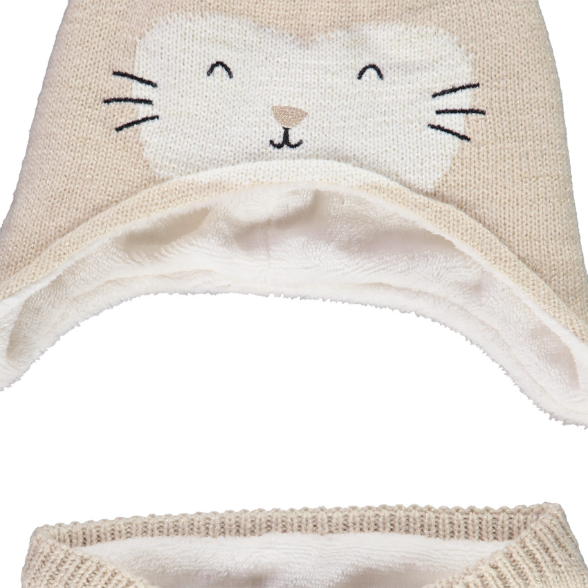 Ensemble en tricot bonnet chat + snood pour bébé fille 