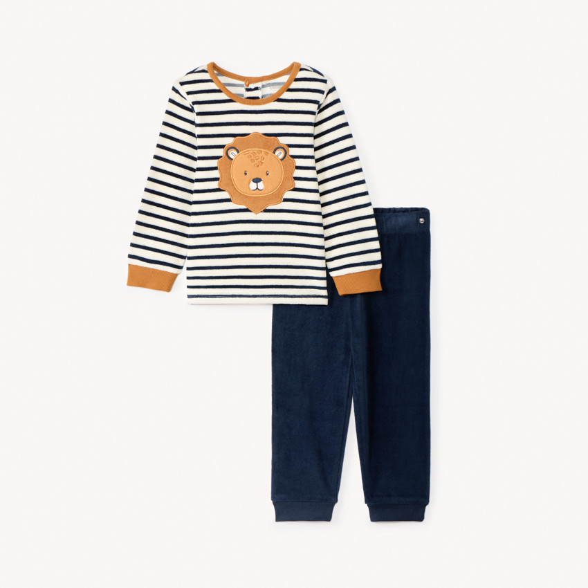 Pyjama 2 pièces en velours rayé pour bébé garçon avec finitions différentes selon l'âge 