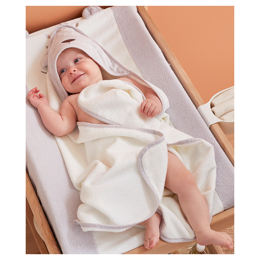 Cape de bain + gant de toillette - Kendi - Gris/Blanc 