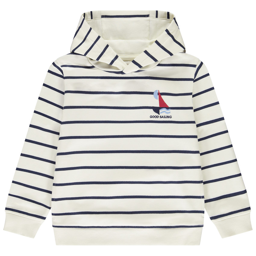 Sweatshirt met kap in fantasie marinière van fleece voor jongen 