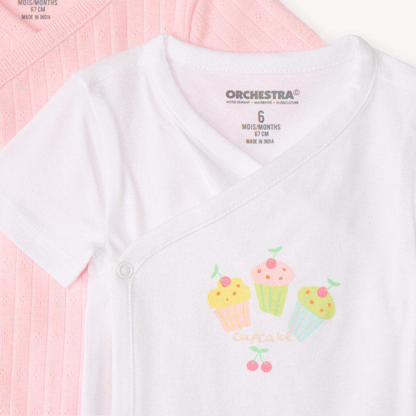 Set van 7 korte mouwen bodys met snoepmotieven voor meisjesbaby's (met verschillende openingen afhankelijk van de leeftijd) 