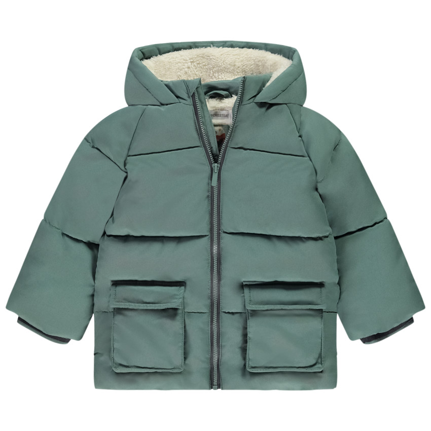 Doudoune longue manches longues en sherpa + capuche pour bébé garçon 