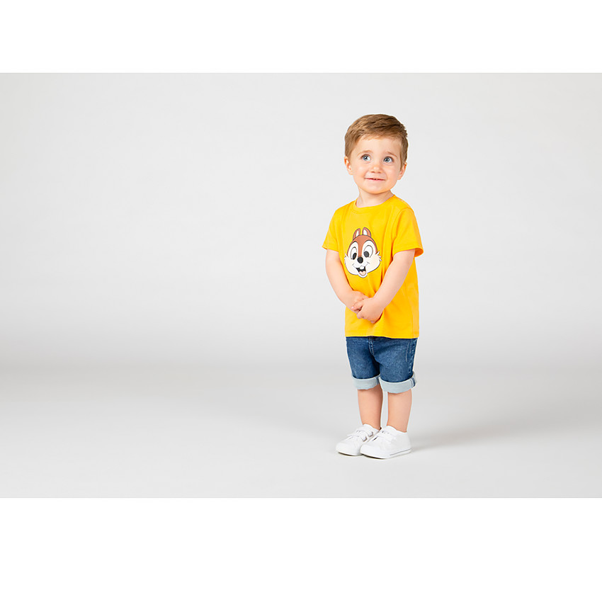 Geel T-shirt van biokatoen met korte mouwen en Disney Knabbel & Babbel-print 