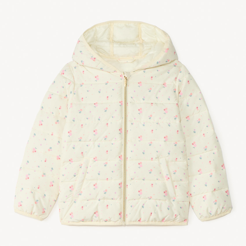 Doudoune fine matelassée à capuche imprimé fleuri fille 