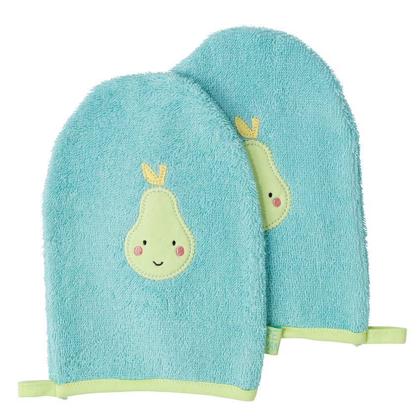 Set de 2 gants de toilette avec patch fruit 