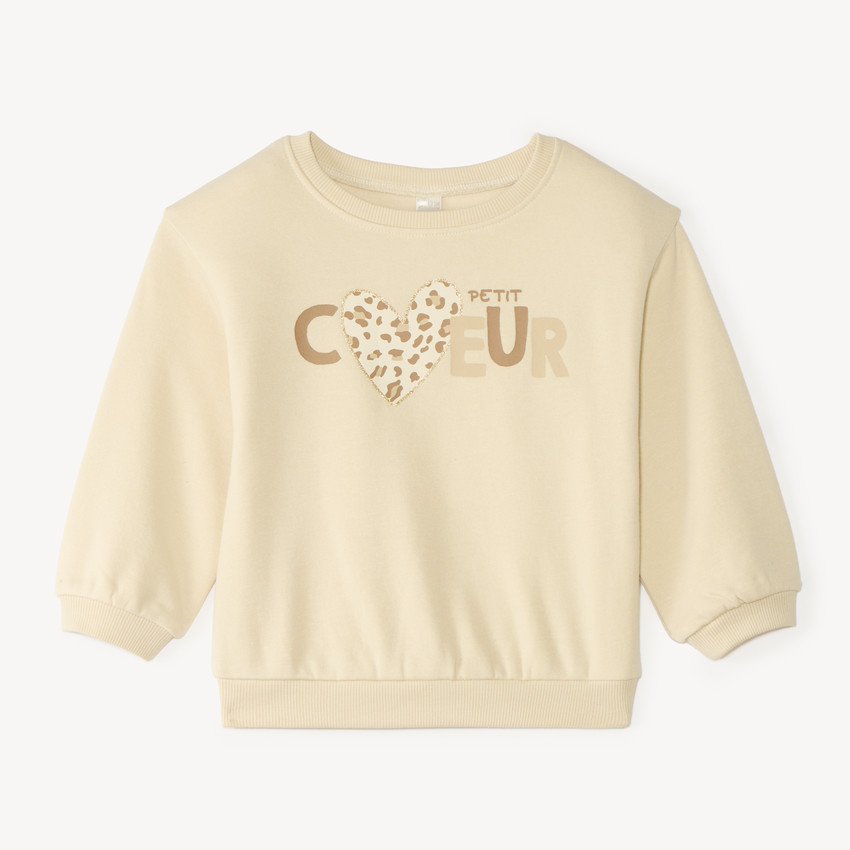 Sweat in fleece 1/2 oversized met fantasieprint voor meisjesbaby. 