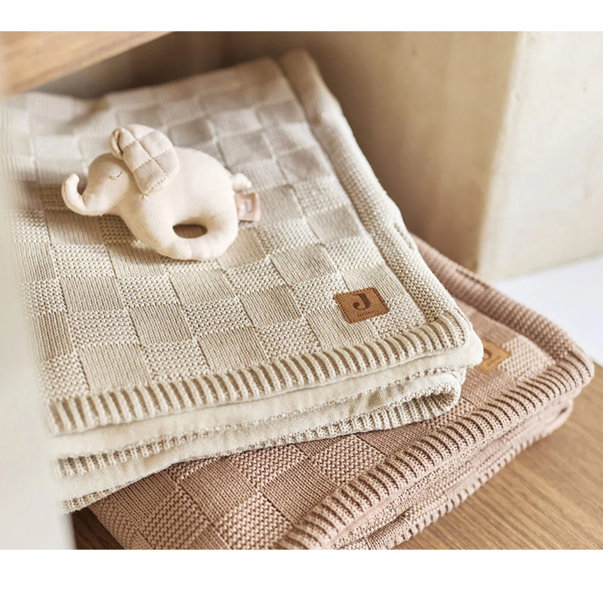 Couverture berceau Tricot carré - Sable chaud/Velvet - 75x100 cm 