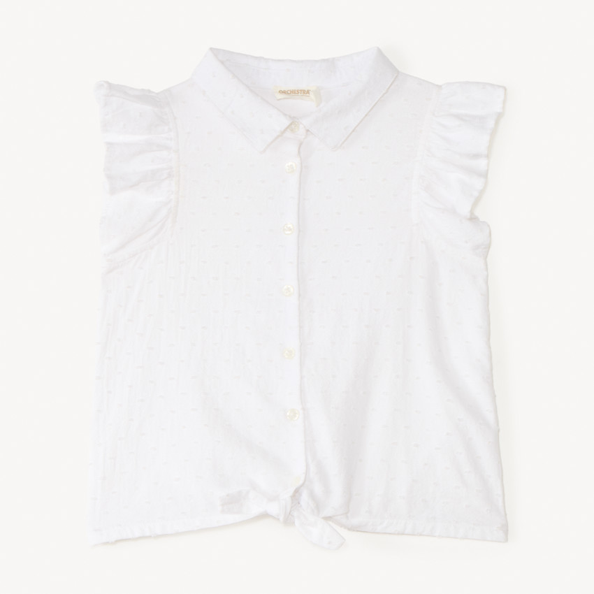 Korte mouw blouse met volant en strik in de taille voor meisjes 