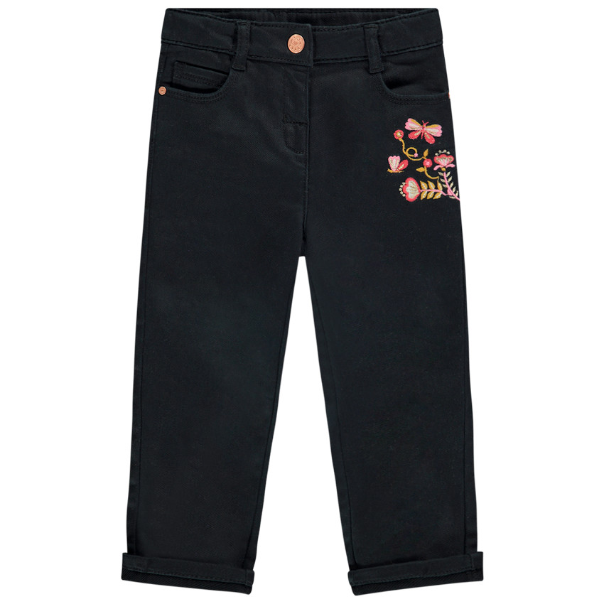 Jean denim avec broderies fleurs et papillons pour bébé fille 