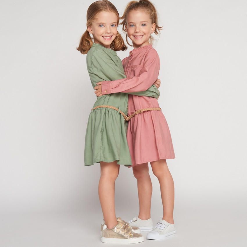 Jurk met lange mouwen in blouse-stijl met ceintuur voor meisjes 