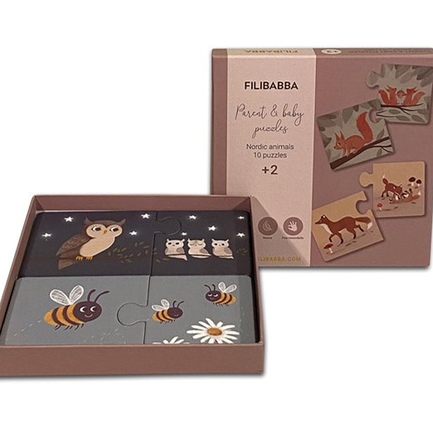 Set van 10 puzzels- mama en baby - Noorse dieren 