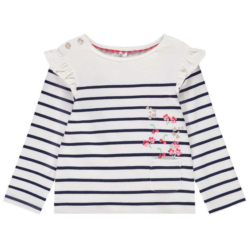 T-shirt manches longues style marinière en jersey fantaisie pour bébé fille 