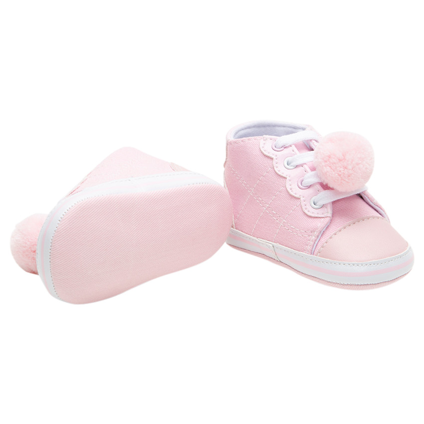 Baskets souples en toile à lacets et pompon pour bébé fille 