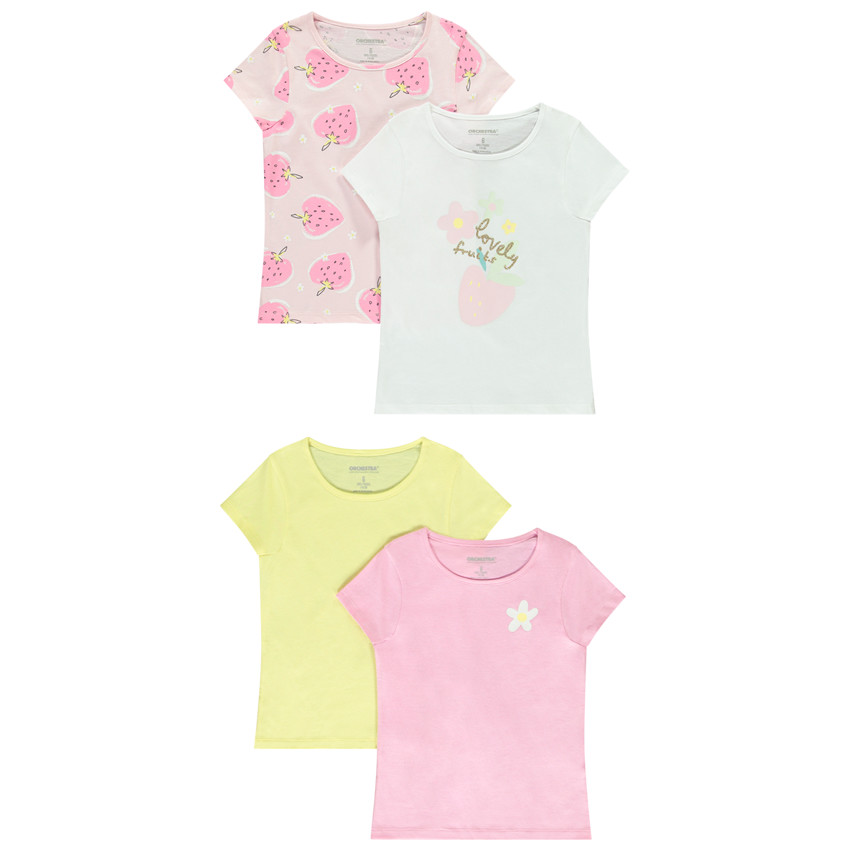 Lot de 4 t-shirts manches courtes fantaisie pour fille 