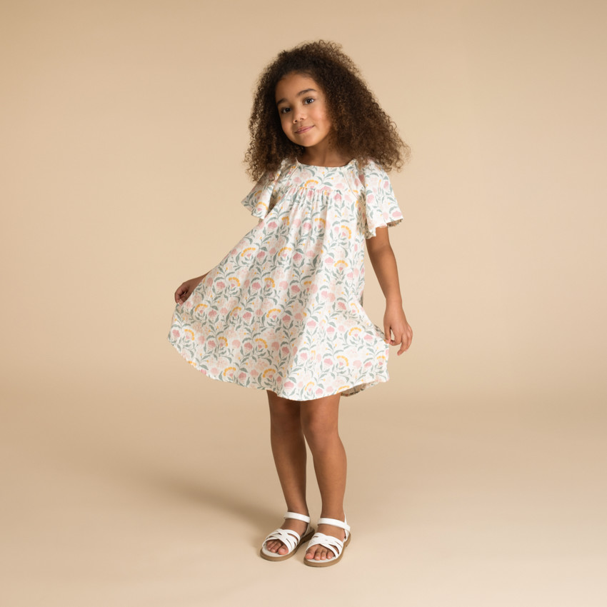Robe manches courtes en double gaze imprimé floral pour fille 