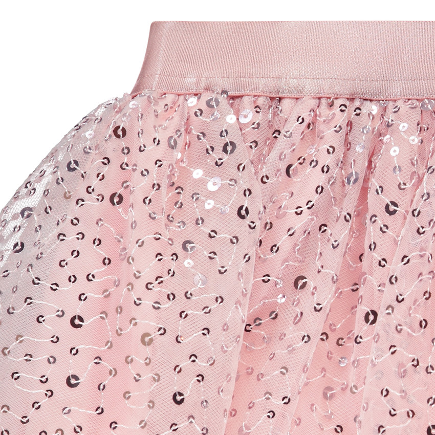 Jupe courte uni rose en tulle à sequins brillants pour fille  