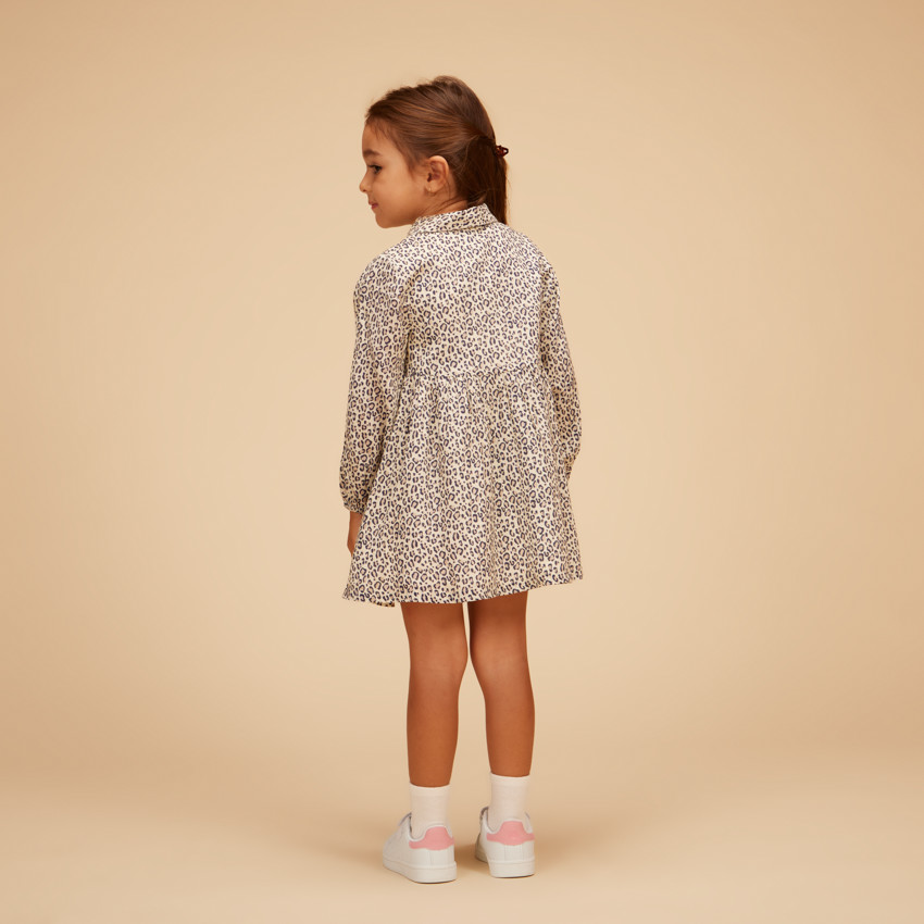 Robe chemise manches longues imprimé léopard pour bébé fille 