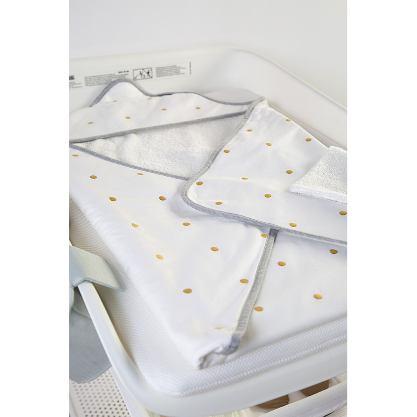 Set de bain avec cape à capuche + gant 80 x 80 cm - Pois dorés   