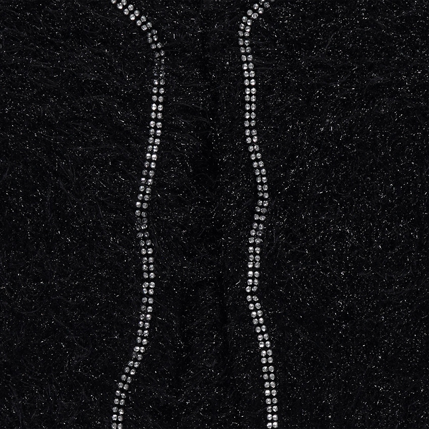 Gilet court en tricot poil effet brillant avec strass 