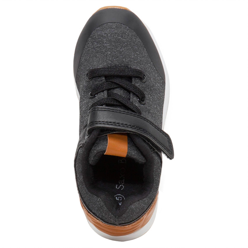 Lage sneakers uit twee materialen met elastische veters en klittenband 