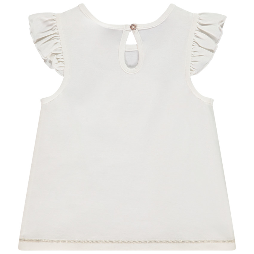 Korte mouwen met ruches in jersey met fantasiebloemen voor meisjes 