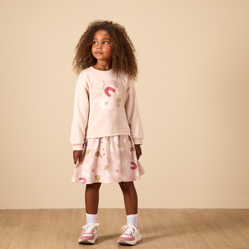 Robe manches longues effet 2 en 1 bi-matière pour fille 