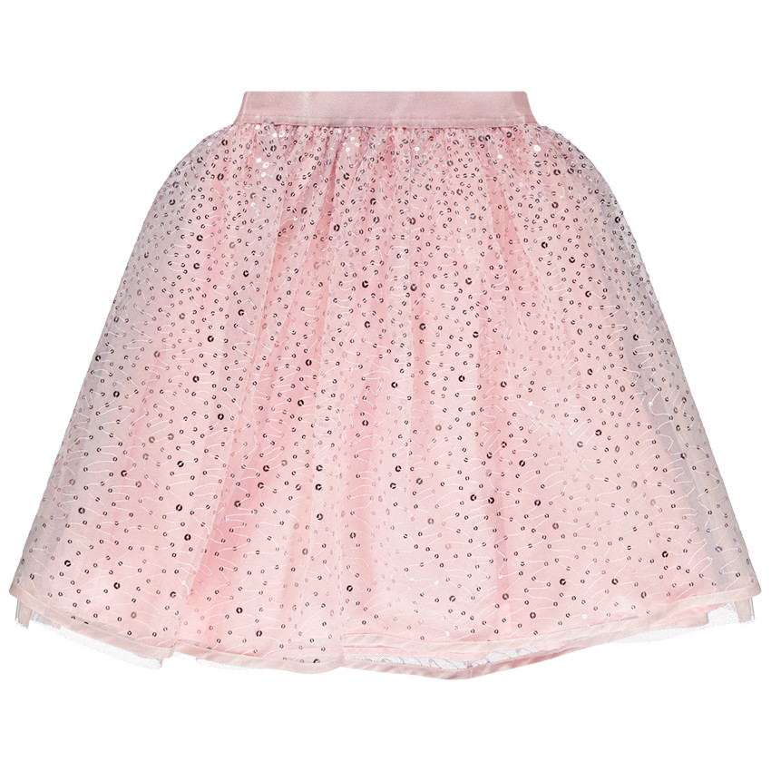 Jupe courte uni rose en tulle à sequins brillants pour fille  