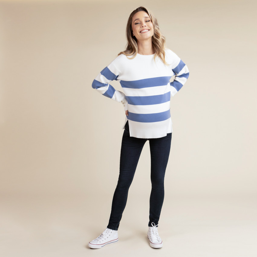Pull rayé en maille coupé-cousu pour femme 