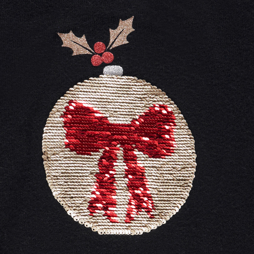 Pull en tricot print et sequins magiques boule de Noël pour fille 