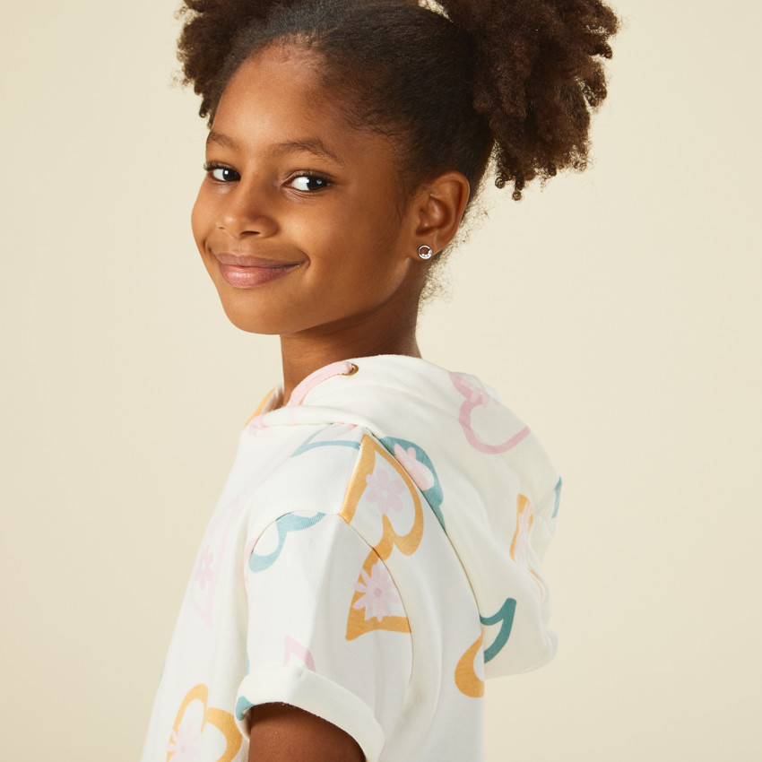 Robe sweat manches courtes imprimé cœurs pour fille 