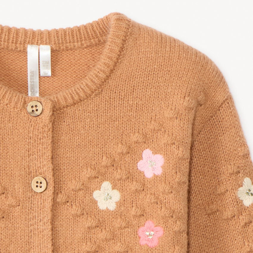 Vest met lange mouwen in gebreid, met geborduurde bloemen voor babymeisje 