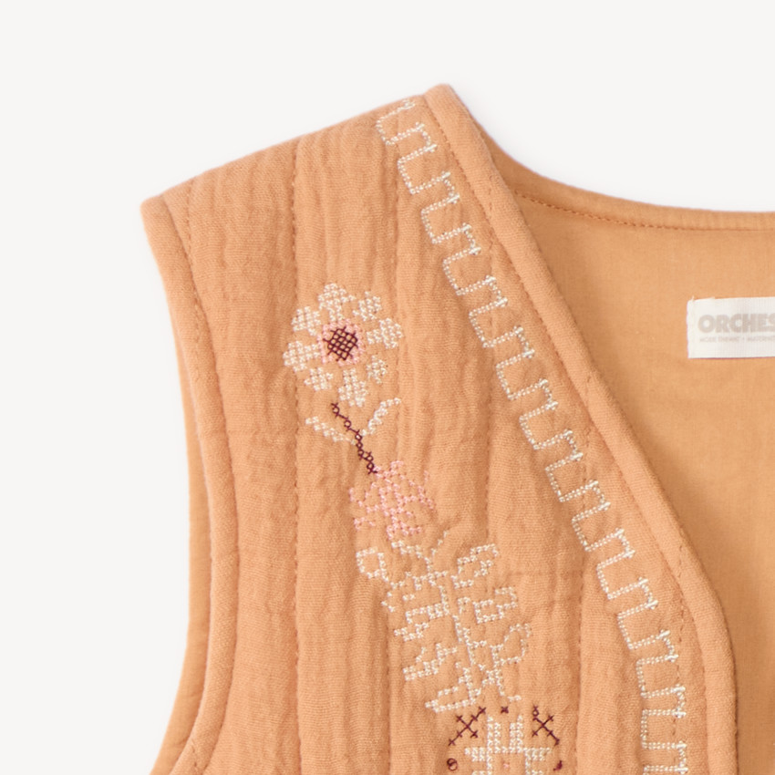 Gilet sans manches fille broderie florale 