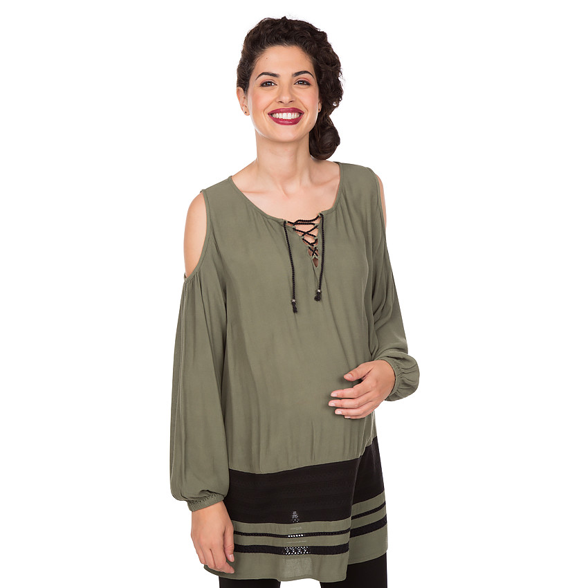 Blouse de grossesse avec épaules ouvertes et bandes ajourées 