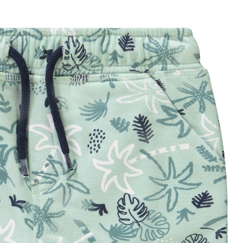 Bermuda in fleece met palmen/bladeren print voor baby jongen 