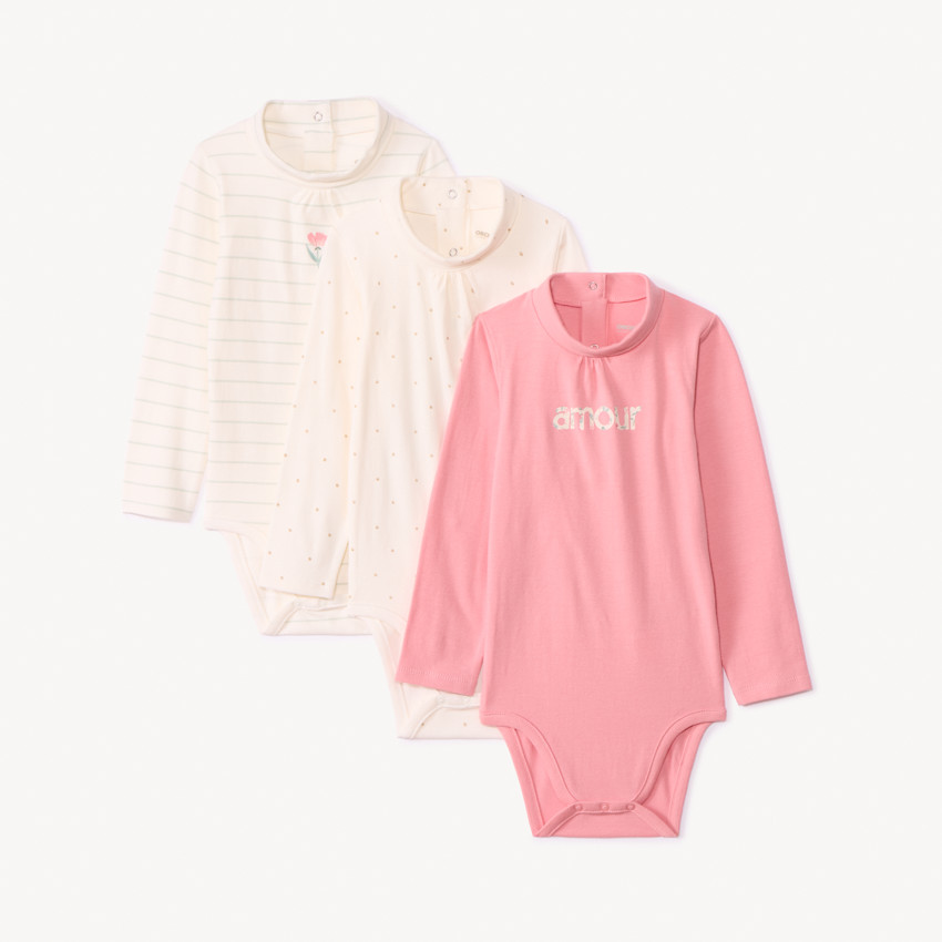 Lot de 3 bodies manches longues à col roulé pour bébé fille 