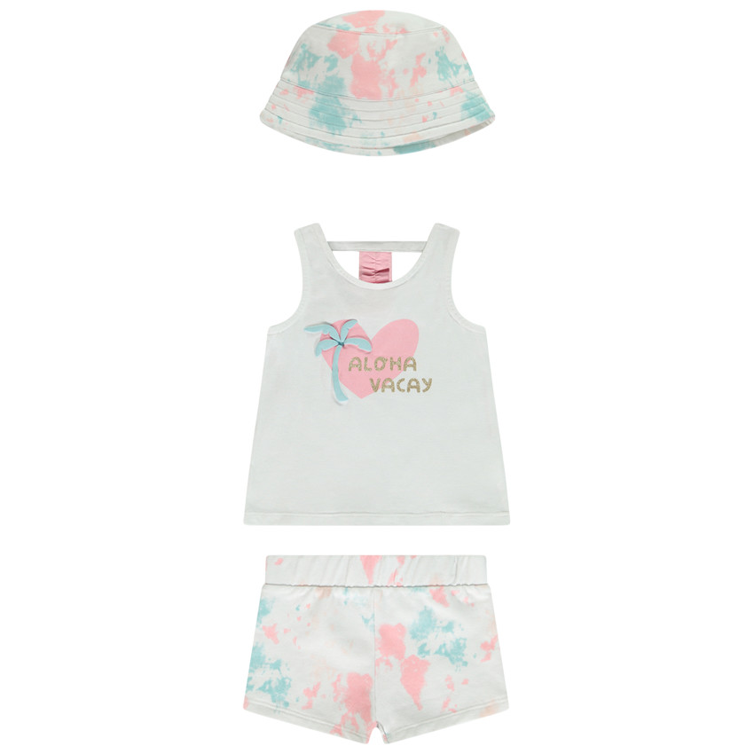 Set fantasie tanktop + short + bob tie & dye voor baby meisje 