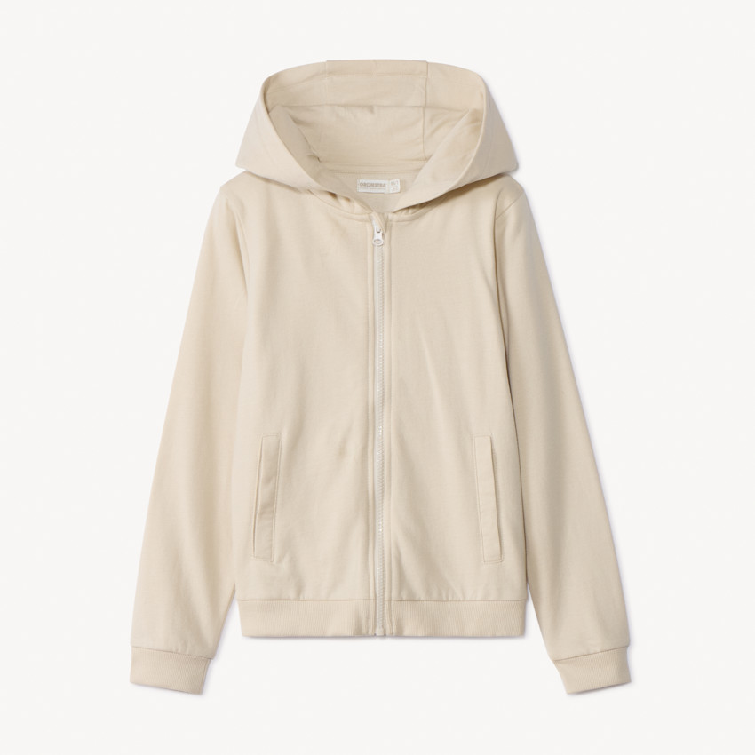 Fleecevest met kap, effen beige, voor meisjes 