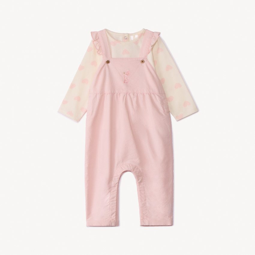 Ensemble 2 pièces avec salopette brodée pour bébé fille 