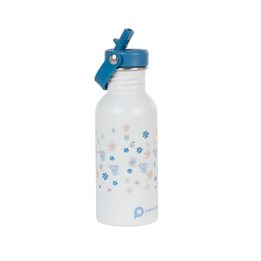 RVS drinkfles met rietje Tiny Flowers - 500 ml 