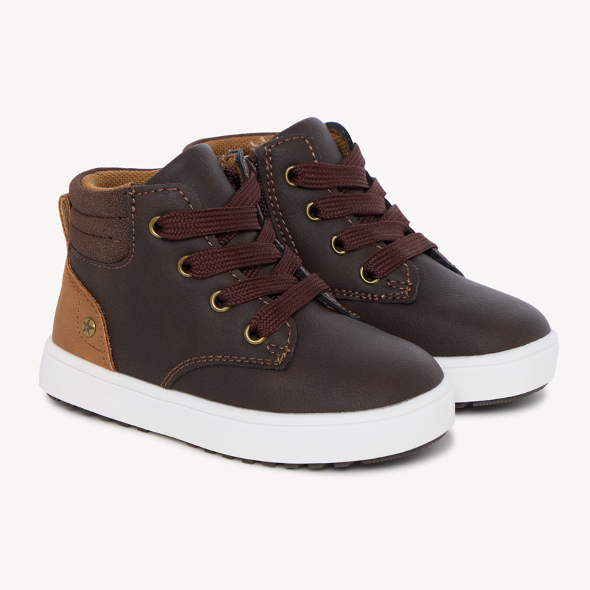 Bottillons marron foncé à lacet et zip pour bébé garçon 