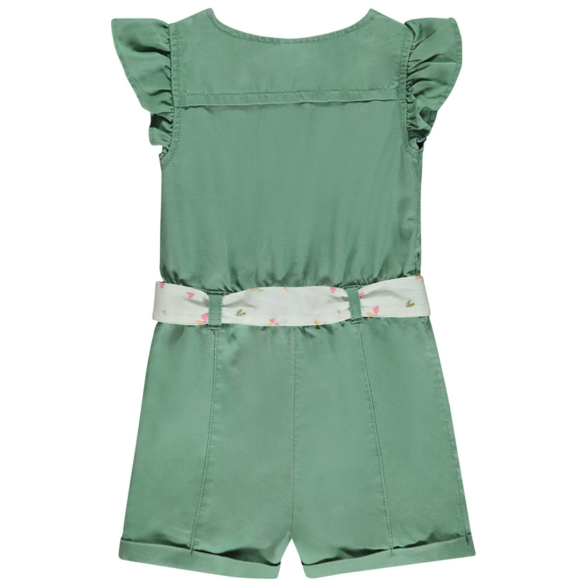 Combishort unie avec ceinture imprimée à nouer pour bébé fille 