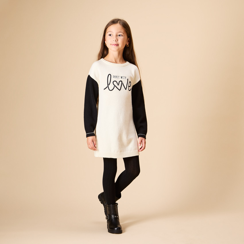 Jurk in gebreid half-oversize fantasie met colour block effect voor meisjes 