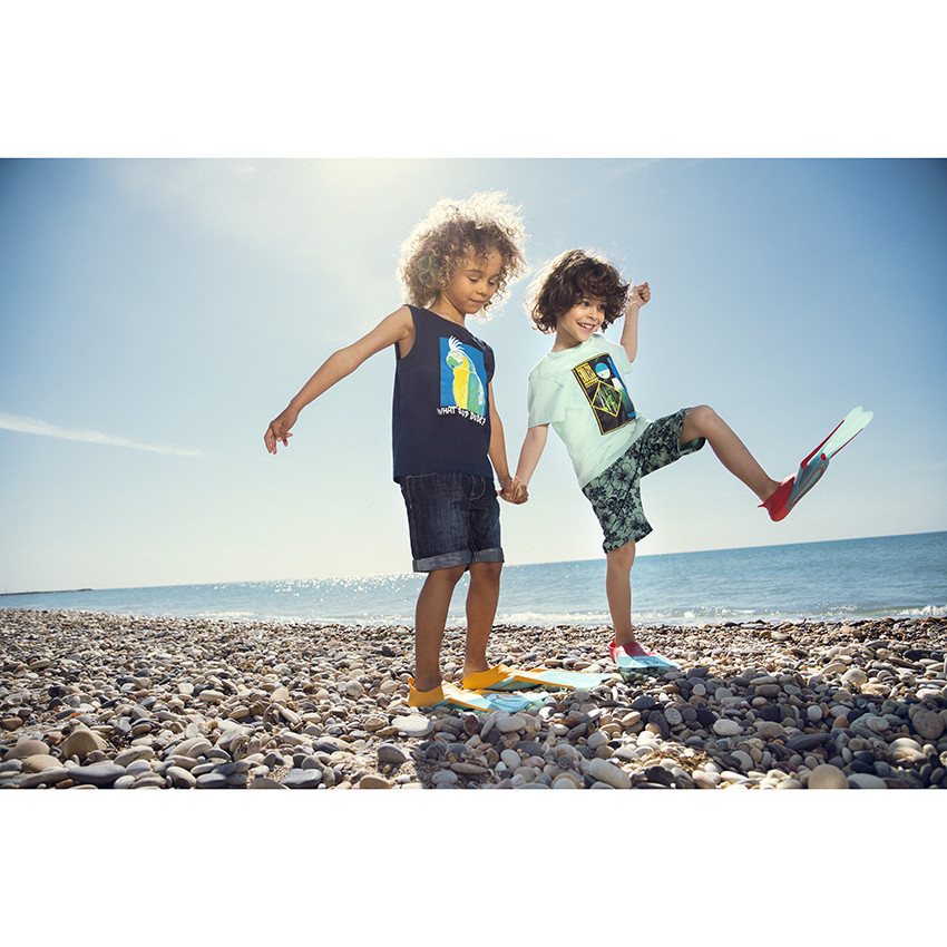 T-shirt met korte mouwen blauw met junglepatroon 