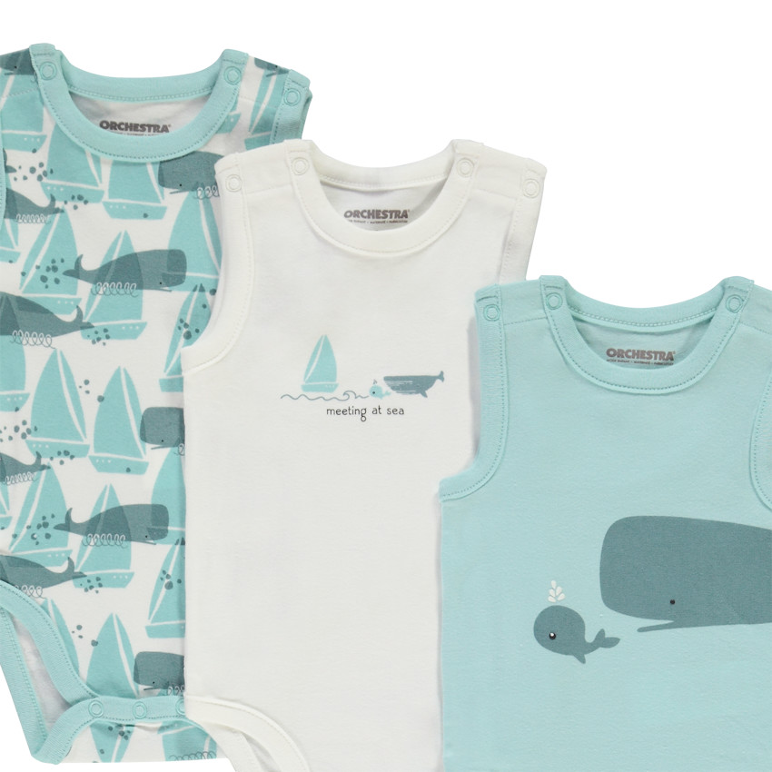 Lot de 5 bodies sans manches motifs baleines pour bébé garçon 